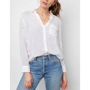 Rails Charli Metallic Stars Button Down Shirt White Linen Blend Size S